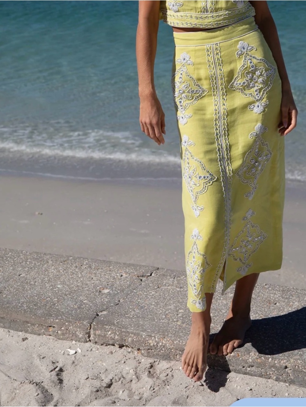 Yellow Embroidered Midi Skirt - Brand Unspecified